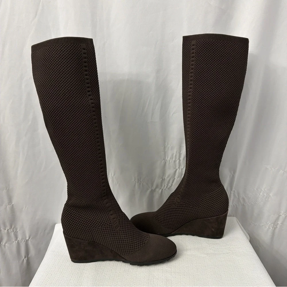Eileen Fisher Kasana Knit Knee High Wedge Boots Women's 9